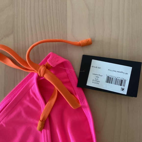 Kate Spade New York Contrast Trim String Bikini Bottoms Radiant Pink Orange Trim - Picture 11 of 12